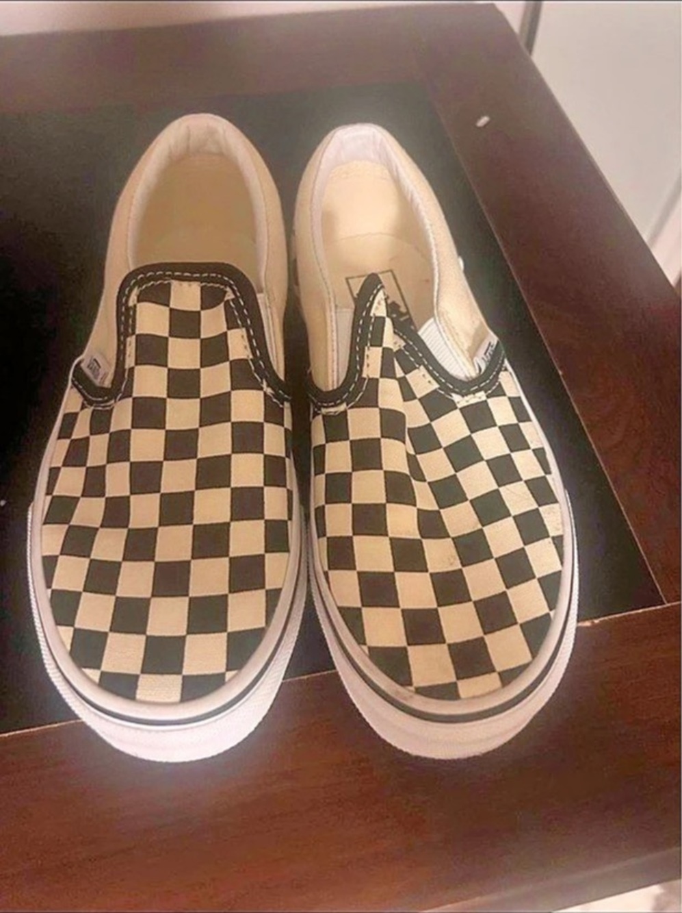 Kids Vans Classic Slip-On Platform Checkerboard Sneakers Black & White